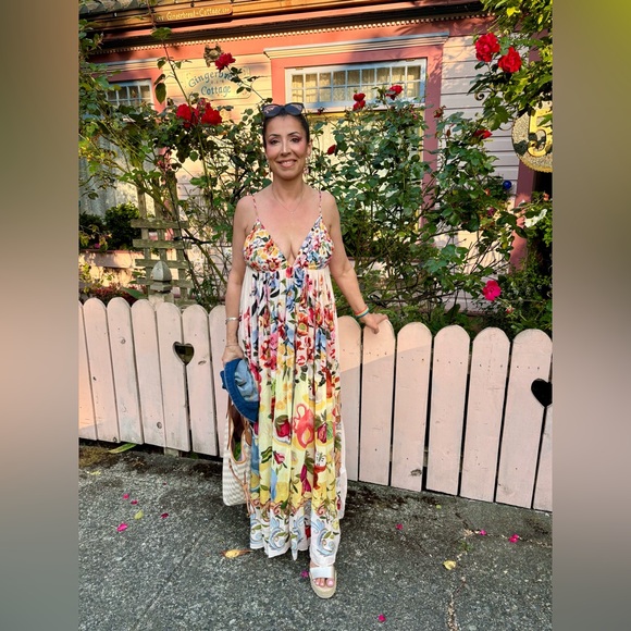 💕 Farm Rio Pink Garden Terrace Maxi Dress EEUC once worn Sz S - Picture 5 of 7